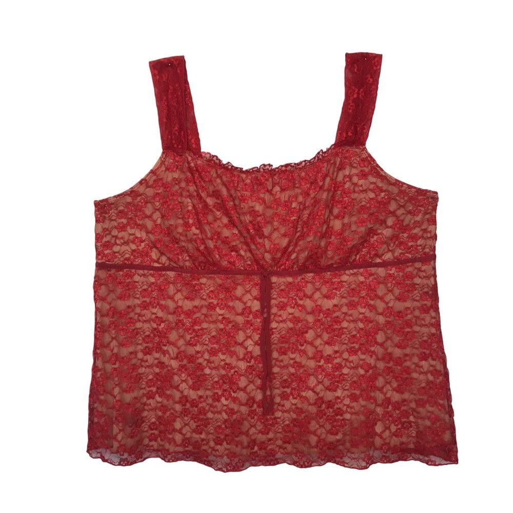 Y2K Women's Tank Top Size 26/28 Red Stretchy Lace Sleeveless Camisole